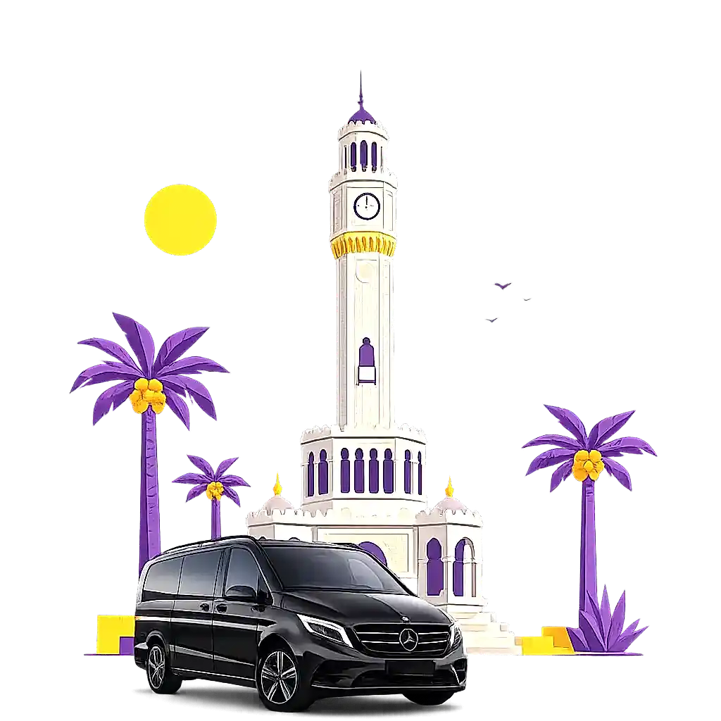 Bakı Saat Kulesi ve Mercedes Vito illüstrasyonu